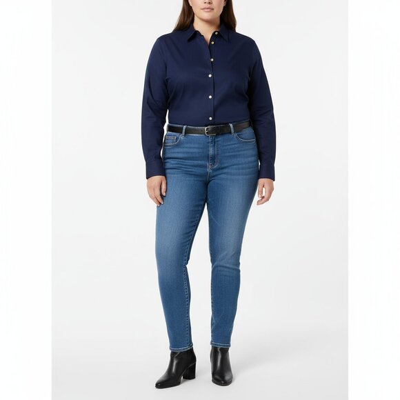 Ralph Lauren 100% Linen Navy Blue Long Sleeve Button Up Top Shirt Blouse 1X Plus - Picture 6 of 6